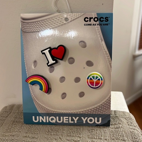 CROCS Other - CROCS Jibbitz Feel the Love 3 Pack Includes Peace Sign, Rainbow & I Love